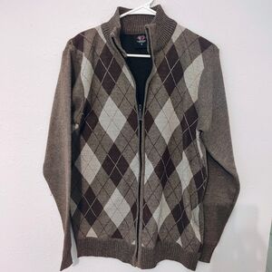 Men's Argyle Zip-Up Sweater - Brown and Gray